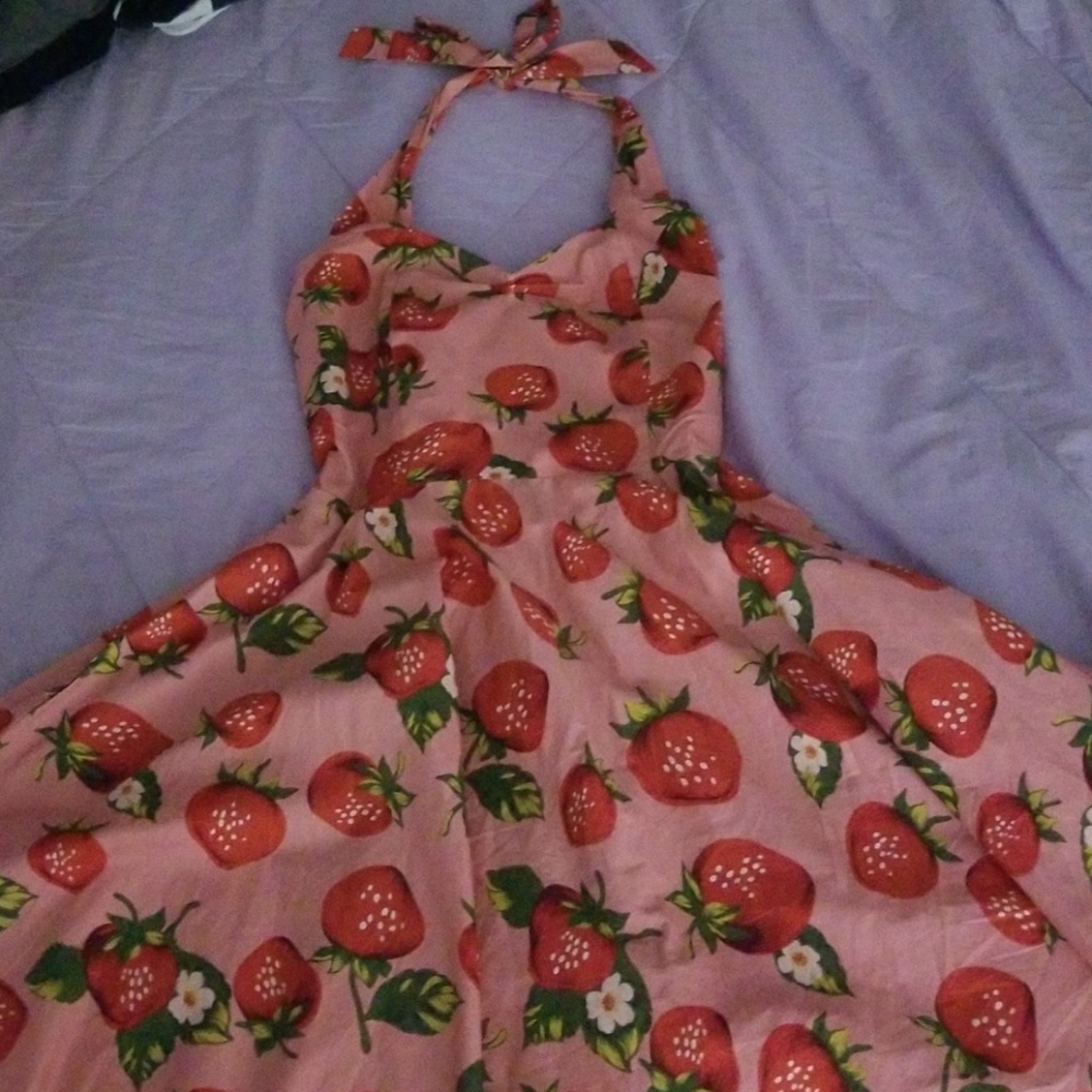 Strawberry print 50s style halter dress
